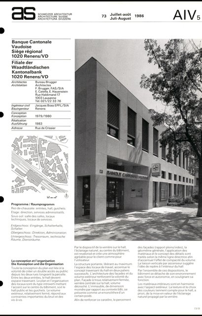 Banque Cantonale Vaudoise Siège régional AS073 Editions
